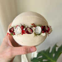 Red Holiday Floral Demi Crown Halo newborn, baby and sitter Tieback Headband
