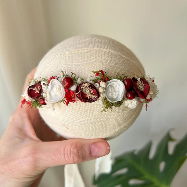 Red Holiday Floral Demi Crown Halo newborn, baby and sitter Tieback Headband