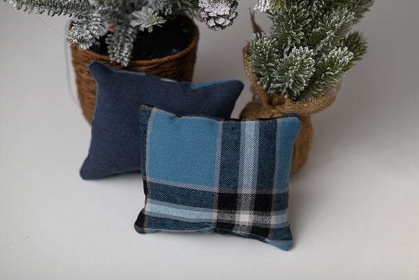 Reversible Blue Plaid Pillow Prop