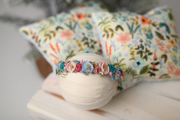 "The Lucy" Floral Tieback Crown Halo Newborn Toddler Pink Blue