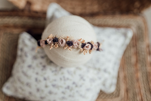 Purple Floral Demi Crown Halo newborn, baby and sitter Tieback Headband