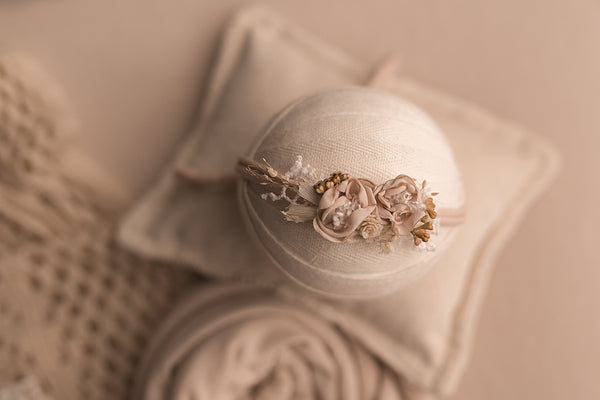 Cozy Boho Tan Coordinating Monochromatic Set DROP/WRAP/LAYER/BONNET/TIEBACKS/PILLOW