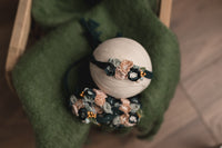 Peacock Blue with creams and pinks tieback newborn, baby and sitter
