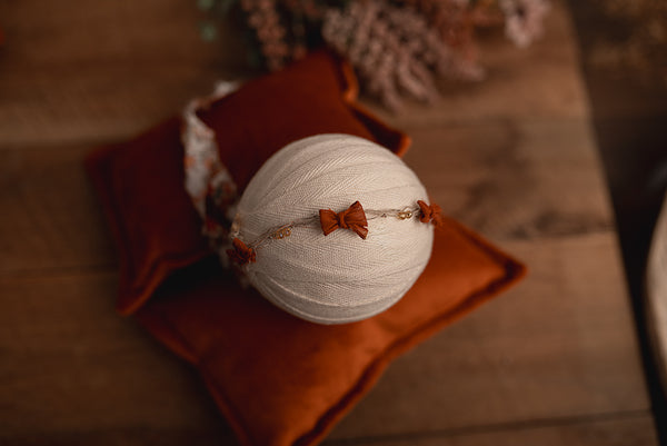 Rust Orange Bow with Beads *DAINTY*  newborn, baby and sitter Tieback Headband
