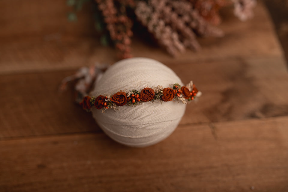 Pumpkin Floral Demi Crown Halo newborn, baby and sitter Tieback Headband