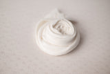 Peek A Boo Lace Like White Wrap, Backdrop  coordinating tieback headband Set (each purchased separately)