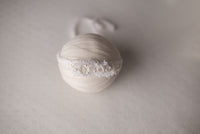 White Patterned Backdrop, Wrap and Tieback headband(each purchased separately)