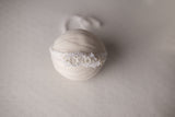 White Patterned Backdrop, Wrap and Tieback headband(each purchased separately)