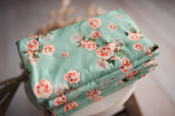 SALE Mint Green and Pink Deluxe Floral Swaddle Wrap