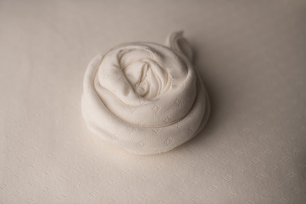 White Patterned Backdrop, Wrap and Tieback headband(each purchased separately)
