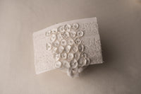Peek A Boo Lace Like White Wrap, Backdrop  coordinating tieback headband Set (each purchased separately)