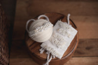 White Patterned Backdrop, Wrap and Tieback headband(each purchased separately)