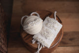 White Patterned Backdrop, Wrap and Tieback headband(each purchased separately)