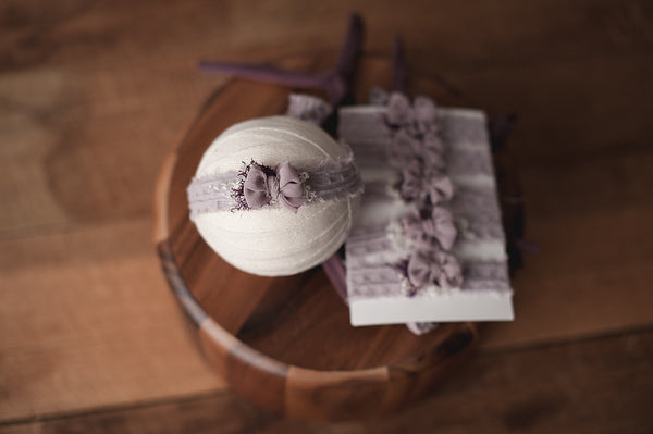 Purple Tieback with Chiffon bow newborn, baby and sitter