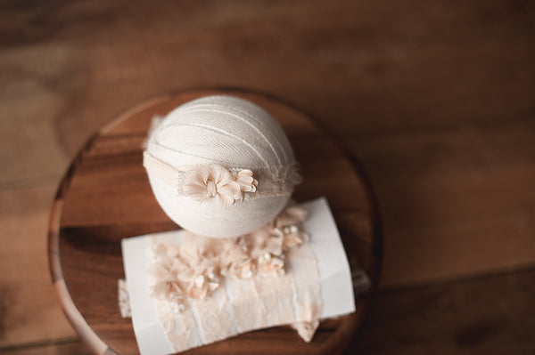 Creamy Soft Champagne lace stretch newborn, baby and sitter