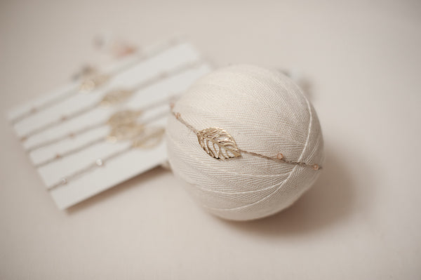 Gold Leaf Beaded tieback newborn, baby and sitter