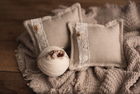 AY Creamy Tan Layer Earthy Tieback & Boho Pillow with Lace (each sold separately)